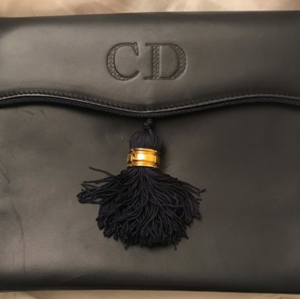 DIOR navy blue gold accent clutch